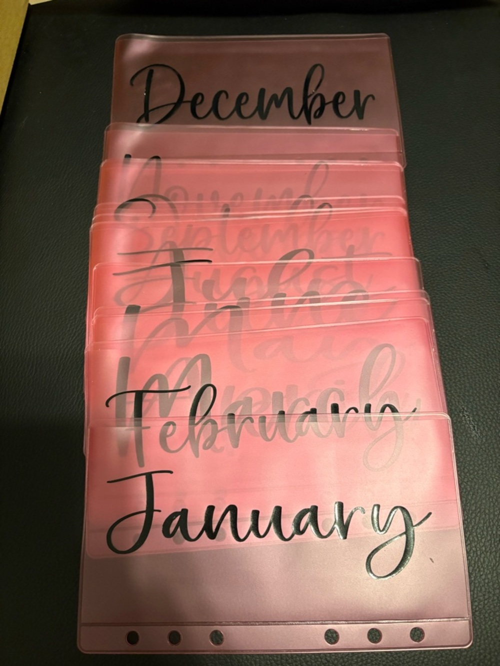 Monthly Planner Dividers - Pink Script "January" to "December"